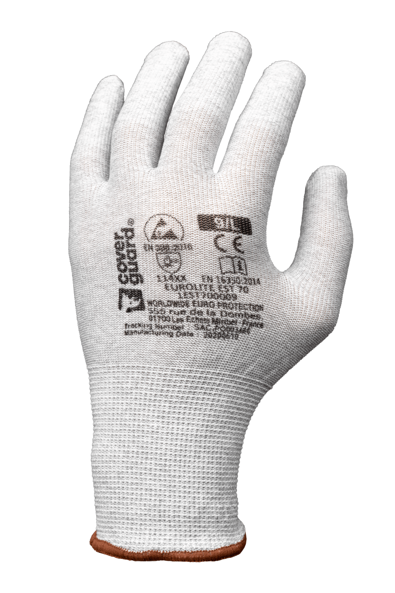Manusi ESD neimersate, ecru, Coverguard, pentru fabricarea echipamentelor si masinilor electrice si electronice, industria chimica si farmaceutica, industria usoara, marimi 6, 7, 8, 9, 10, 11, CE, EN16350:2014, EN388:2016 {1.1.4.X.X}, EN420:2003 + A1:2009 - imagine 2