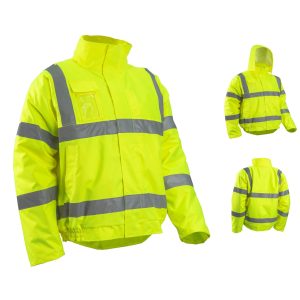 Jacheta de iarna reflectorizanta SOUKOU FLOU , galbena, poliester, Coverguard, cu gluga, rezistenta la apa, marimi S, M, L, XL, XXL, XXXL, 4XL, CE, EN ISO 20471:2013 + A1:2016 {CLASS 3}, EN14058:2004 {2.3.x.x.x}, EN343:2003 + A1:2007 {3.1}, EN343:2019 {3.1}