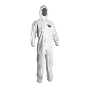 Combinezon de protectie Coverpro 5M20, alb, polipropilena, Coverguard, cu gluga, antistatic, protectie stropi de praf, spray-uri lichide, marimi S, M, L, XL, XXL, XXXL, CE, EN ISO 13982-1:2004 + A1:2010 Type 5, EN1149-5:2018, EN13034:2005 + A1:2009 Type 6
