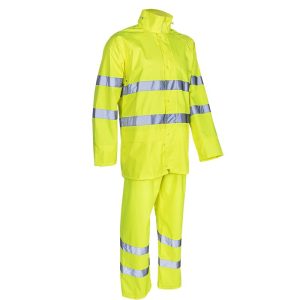 Set imbracaminte de ploaie Hv Kawa, galben, poliester, Coverguard, ventilat, cu gluga, marimi S, M, L, XL, XXL, XXXL, 4XL, 5XL, 6XL, CE, EN ISO 20471:2013 + A1:2016 {CLASS 1 Pantalon - Trousers CLASS 3 Ensemble - Set / Veste - Jacket}, EN343:2003 + A1:2007 {4.4}, EN343:2019 {4.4}