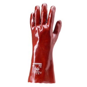 Manusi protectie de lucru, imersate, rosii, PVC, Coverguard, protectie chimica, microorganisme, rezistenta la acizi, baze, uleiuri, marimi 8, 9, 10, CE, EN ISO 374-5:2016 {Virus}, EN374-1:2016 {Type A.A2.K6.L3.M3.P6.T6}, EN388:2016 {4.1.2.1.X}, EN420:2003 + A1:2009