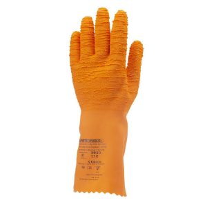 Manusi Crep Imersat, latex, portocalii, Coverguard, Manusi Crep Imersat, rezistente la acizi, taiere, protectie chimicale, microorganisme, marimi 8, 9, 10, CE, EN ISO 374-5:2016, EN374-1:2016 {Type B.A6.K6.L5}, EN388:2016 {4.1.3.1.X}, EN420:2003 + A1:2009