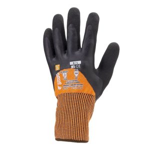 Manusi de protectie Eurocut 1400 Cut C. 13G Hppe imersie latex, portocalii, PE, spandex, Coverguard, protectie alunecare, taiere, rupere, marimi 7, 8, 9, 10, 11, 12, ANSI {A5}, CE, EN388:2016 {3.X.4.3.D}, EN420:2003 + A1:2009