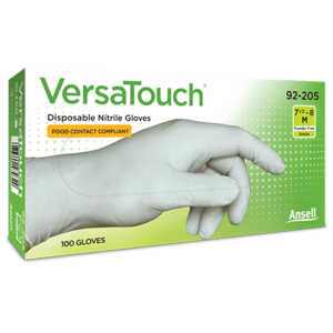 Manusi nitril, albe, nitril, Ansell VersaTouch, 100 bucati/cutie, nepudrate, marimi 8/M, M, 89/686/CEE, EN374:2003 low chemical resistant, EN374:2003 micro organism, EN ISO374-1:2016 C, EN ISO 374-5:2016 Micro organisms