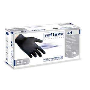 Manusi latex de unica folosinta, negre, latext, Reflexx, nepudrate, 100 bucati/cutie, pentru domeniile alimentar, automotiv, electronic. industria usoara, ospitalitate, marimi M, L, XL