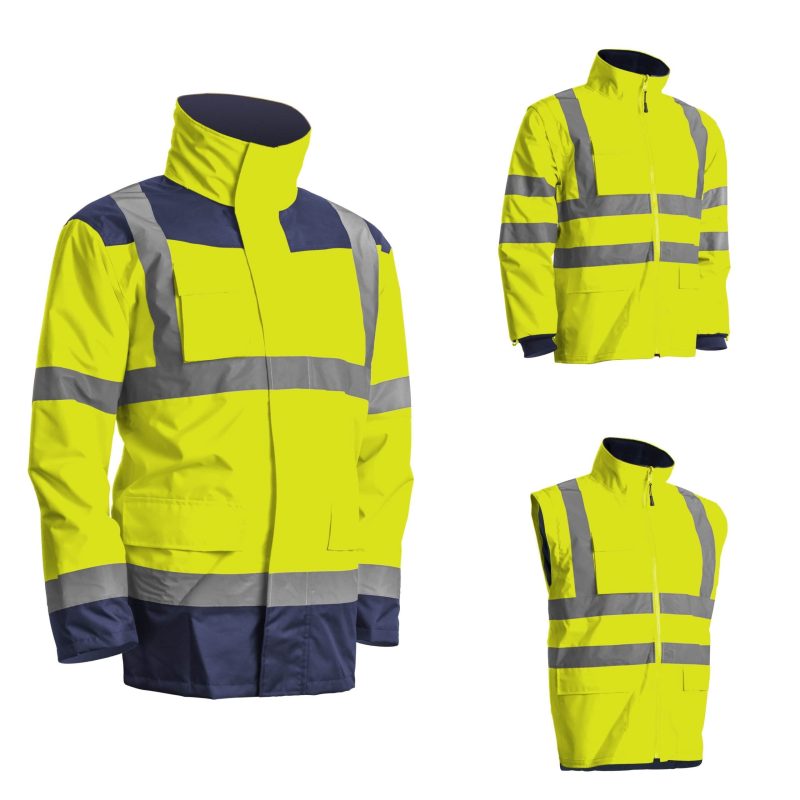 Haina de lucru reflectorizanta HI-VIZ 4 in 1, galbena, poliester, Coverguard, impermeabila, marimi S, M, L, XL, XXL, XXXL, 363m2K/W.x.3.x (Parka 4/1 - 4/1 Parka)}, CE, EN ISO 20471:2013 + A1:2016 {CLASS 2 (Gilet froid - Bodywarmer) CLASS 3 (4/1 Parka / Parka / Veste - Jacket)}, EN342:2017 {0, EN343:2003 + A1:2007 {3.1 (4/1 Parka / Parka)}, EN343:2019 {3.1 (4/1 Parka / Parka)} - imagine 8