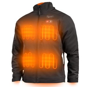 Jacheta incalzita electric Milwaukee M12, neagra, 90% poliester și 10% material spandex, 5 zone de încalzire, marimi L, M, S, XL, XXL