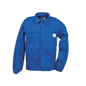 Jacheta de lucru antistatica, albastra, bumbac ignifugat, Coverguard, ignifuga, deschidere verticala, B1, C1, E3}, EN ISO 11611:2015 {A1 + A2 CL 1}, EN ISO 11612:2015 {A1+A2, EN1149-5:2008