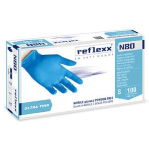 Manusi protectie unica folosinta N80, albastre, nitril/nbr, Reflexx, 100 bucati/cutie, nepudrate, marimi 7/S, 8/M, 9/L, 10/XL