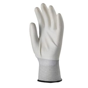 Manusi de protectie cu imersie poliuretan pe palma, albe, poliester, Coverguard, rezistente, pentru agricultura, automotiv, bricolaj, constructii, gradinarit, industria usoara, logistica, marimi 6/XS, 7/S, 8/M, 9/L, 10/XL