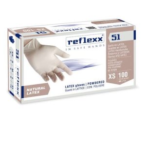 Manusi latex de unica folosinta, albe, latex, Reflexx R51, 100 bucati/cutie, pudrate, protectie bacterii, ciuperci, marimi S, M, L, XL