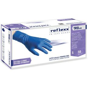 Manusi latex de unica folosinta, albastre, Reflexx, R98, 50 bucati/cutie, nepudrate, protectie bacterii, ciuperci, marimi S, M, L, XL