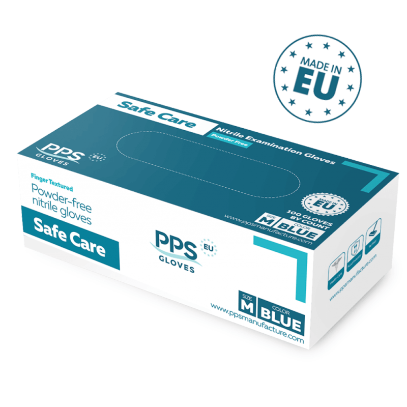 Manusi nitril de unica folosinta albastre nepudrate Safe Care 0,07mm, 100 buc/cutie, produse in UE - imagine 2