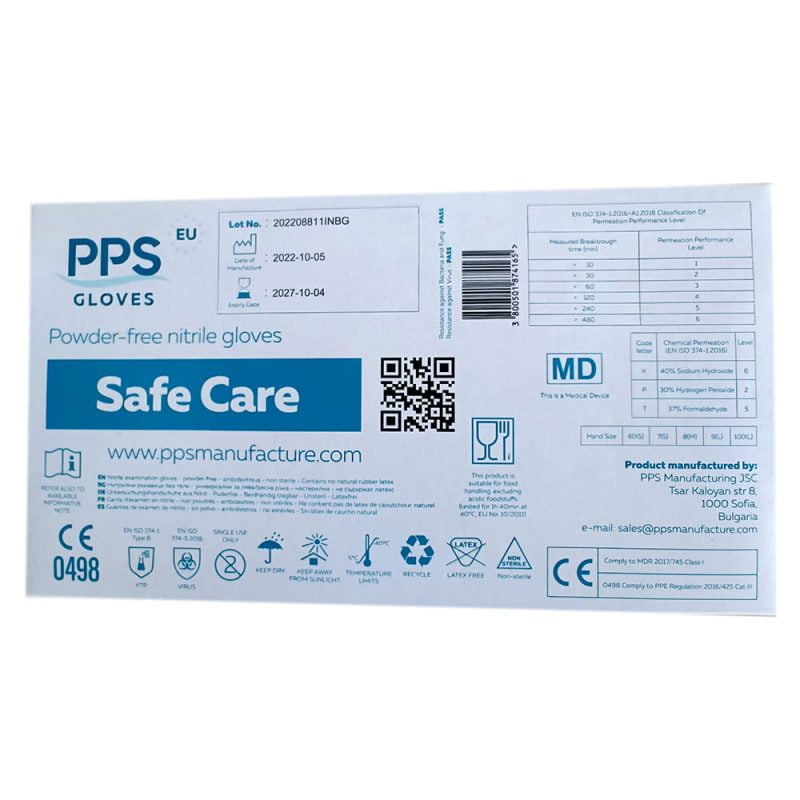 Manusi nitril de unica folosinta albastre nepudrate Safe Care 0,07mm, 100 buc/cutie, produse in UE - imagine 3