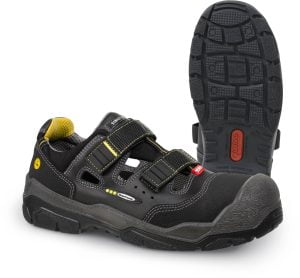 Sandale din piele acoperită cu pu,  încălţăminte de protecţie bombeu aluminiu jalas gran premio 1518 antislip +, protecție s1,p,src,hro, mărimi 35 – 50, culoare negru,gri,galben