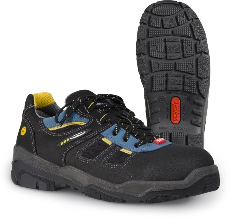 Pantofi din piele acoperită cu pu, material textil,  încălţăminte de protecţie bombeu aluminiu jalas gran premio 1540 route, protecție s2,src,hro,ci, mărimi 36 – 48, culoare negru,gri,albastru