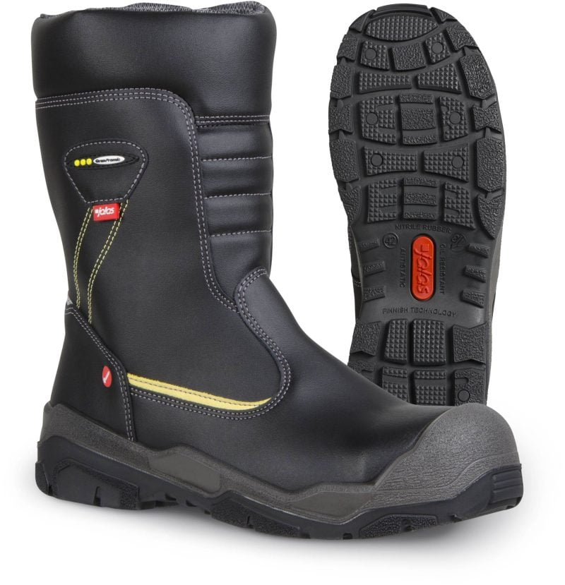 Bocanci din piele acoperită cu pu,  încălţăminte de protecţie bombeu aluminiu jalas gran premio 1858 polar, protecție s3,src,ci,hro, mărimi 39 – 48, culoare negru,gri,galben