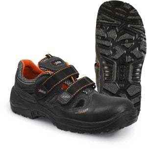 Sandale din piele acoperită cu pu, material textil,  încălţăminte de protecţie bombeu aluminiu jalas m-sport 3400a monza sport, protecție s1,src, mărimi 36 – 47, culoare negru,portocaliu