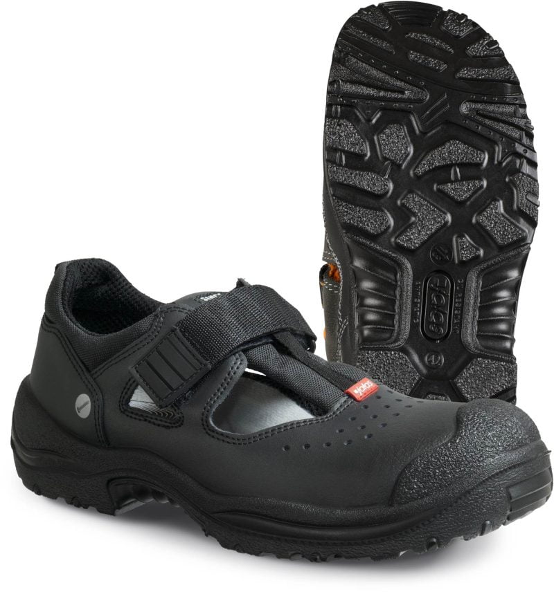 Sandale din piele acoperită cu pu, material textil,  încălţăminte de protecţie bombeu aluminiu jalas 3438 arioso, protecție s1,p,src, mărimi 36 – 47, culoare negru