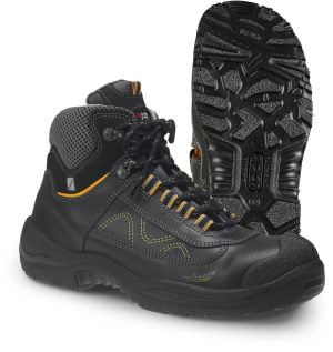Bocanci până la gleznă din piele acoperită cu pu, material textil,  încălţăminte de protecţie bombeu aluminiu jalas m-sport 3498 highlight, protecție s3,src, mărimi 36 – 47, culoare negru,gri,galben