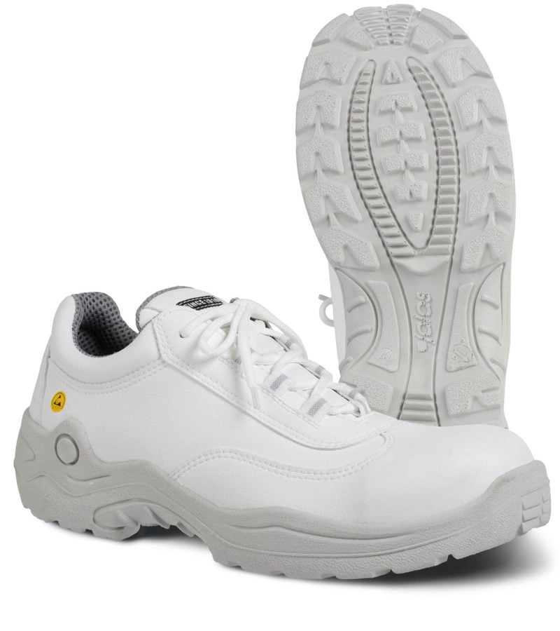 Pantofi din microfibră,  încălţăminte de protecţie bombeu compozit jalas green line 6458 prima white, protecție s3,src, mărimi 36 – 47, culoare alb,gri