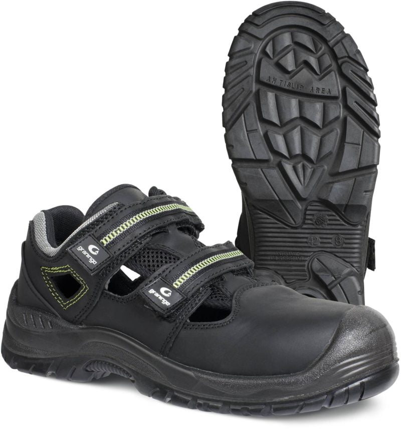 Sandale din piele de bovine,  încălţăminte de protecţie bombeu compozit graninge 7218, protecție s1,p,src, mărimi 35 – 48, culoare negru,verde