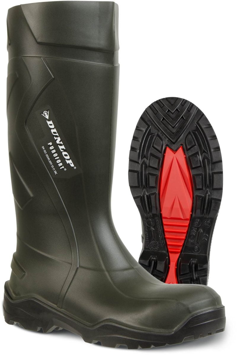 Bocanci din pu,  încălţăminte de protecţie bombeu otel dunlop 762933 purofort+, protecție s5,ci,src, mărimi 36 – 50, culoare verde,negru