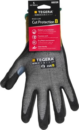Mănuşi rezistente la tăiere pentru manipulări ușoare tegera infinity 8805r , grad protectie cat. ii, marimi 6 – 11, culoare gri,galben