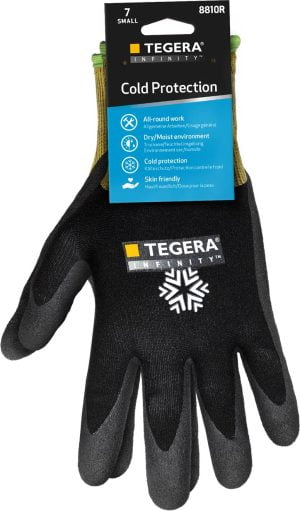 Mănuşi de izolare la frig pentru manipulări medii tegera infinity 8810r , grad protectie cat. ii, marimi 7 – 11, culoare negru,galben